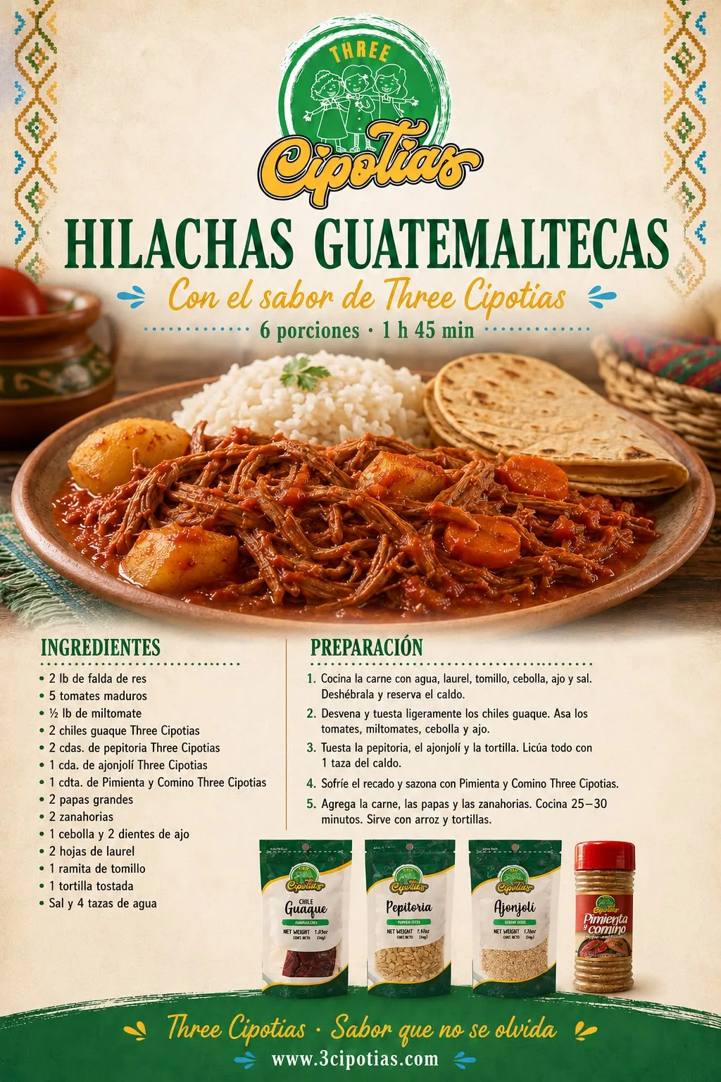 Hilachas Guatemaltecas con Pepitoria